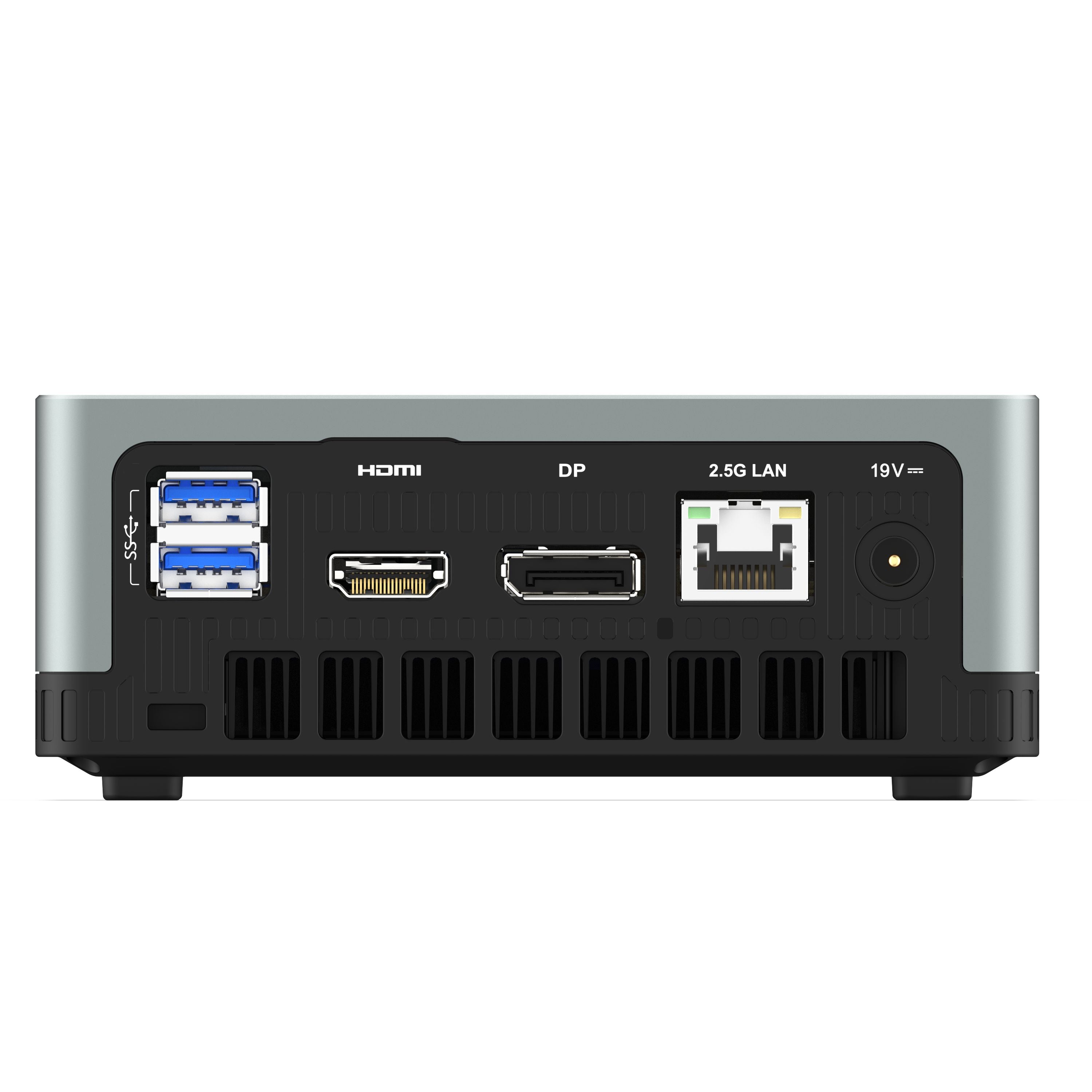 Ports and buttons for Minisforum UM350 Mini PC AMD Ryzen 5 3550H